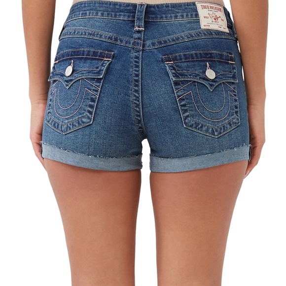 True Religion Women's Jennie Flap Rolled Denim Shorts, Size 26 - Picture 8 of 9